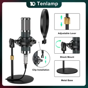 Tenlamp Condenser P15 Microphone Series, Live Vocal Equipment, Recording Kit Microphone with Shock Mount for Live Broadcasting