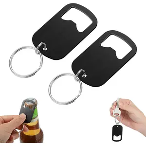 2Pcs Stainless Steel Flat Bottle Opener Keychain, Small Beer Bottle Opener Keychain, Mini Metal Bottle Opener Key Chain for Bartender Kitchen Bar Restaurant Black