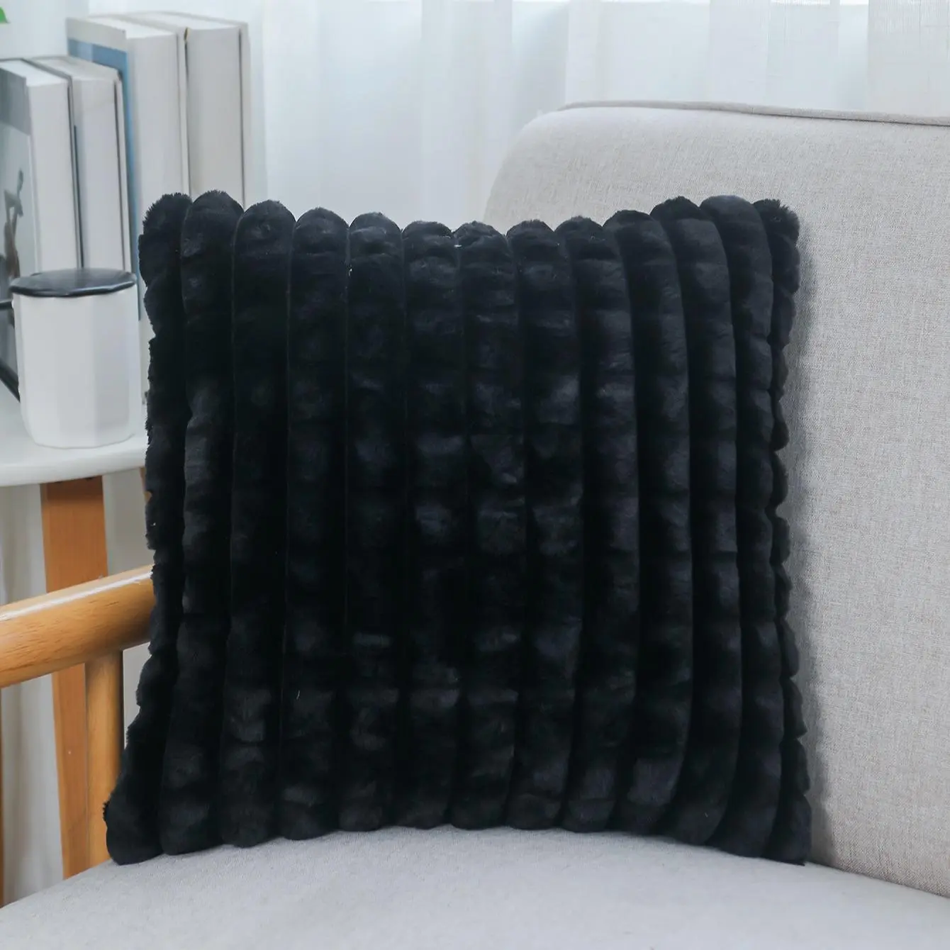 Solid Color Plaid Pattern Plush Cushion Cover without Filler, Soft Throw Pillow Cover, Cozy Cushion Cover for Home Decor