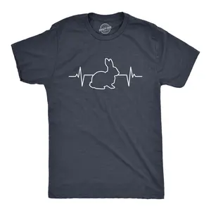 Mens Rabbit Heart Beat T Shirt Funny Cool Easter Bunny Pulse Monitor Tee for Guys Mens Funny T Shirts Cool Vintage Fashion T-Shirt Gift Classic Menswear Easter Apparel for Men Funny Animal Short Sleeve Novelty Navy
