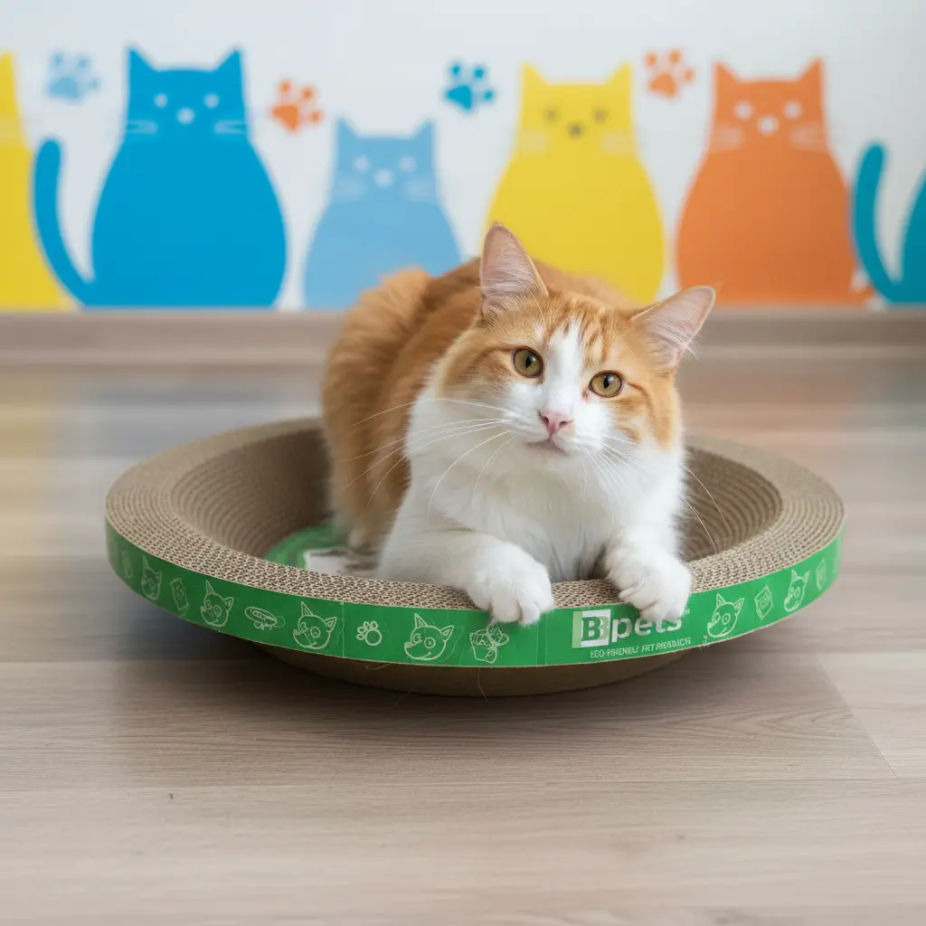 ROUND-SHAPE CAT SCRATCHER & BED Durable Corrugated Cardboard 17.24 Diameter Ergonomic for Rest Play Happy Healthy Cats Home
