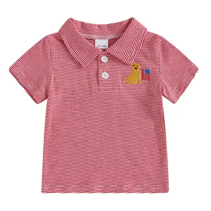 Toddler Baby Boy 4th of July Polo T Shirt Dog American Flag Embroidered Lapel Collar Buttons Striped Summer Blouse Tops