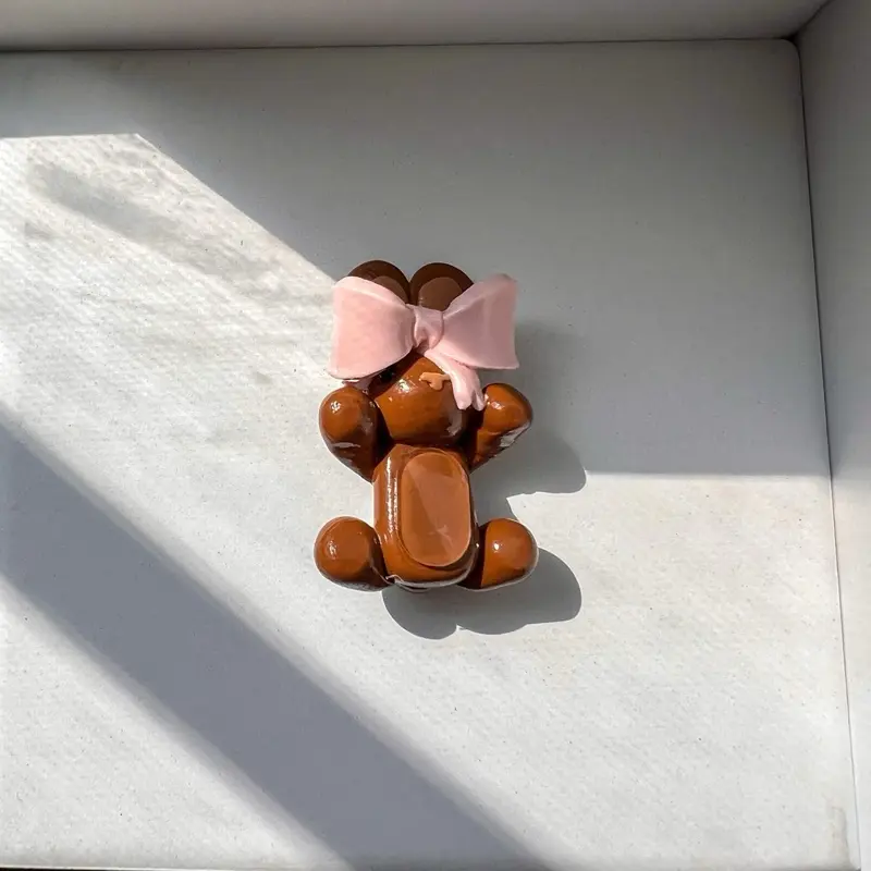 Croquette Brown Bunny Phone Hipper Charm with Pink Bow for Stylish Accessory