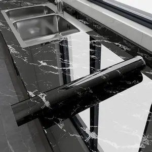 Glossy Marble Contact Paper for Countertops Peel and Stick Wallpaper Self-Adhesive Removable Waterproof Vinyl for Kitchen Cabinets Backsplash Furniture Black 17.7"x78.7"