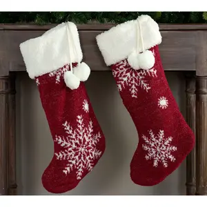 S/2 Snowflake Feather Knit & Sherpa Stockings by Kim Gravel