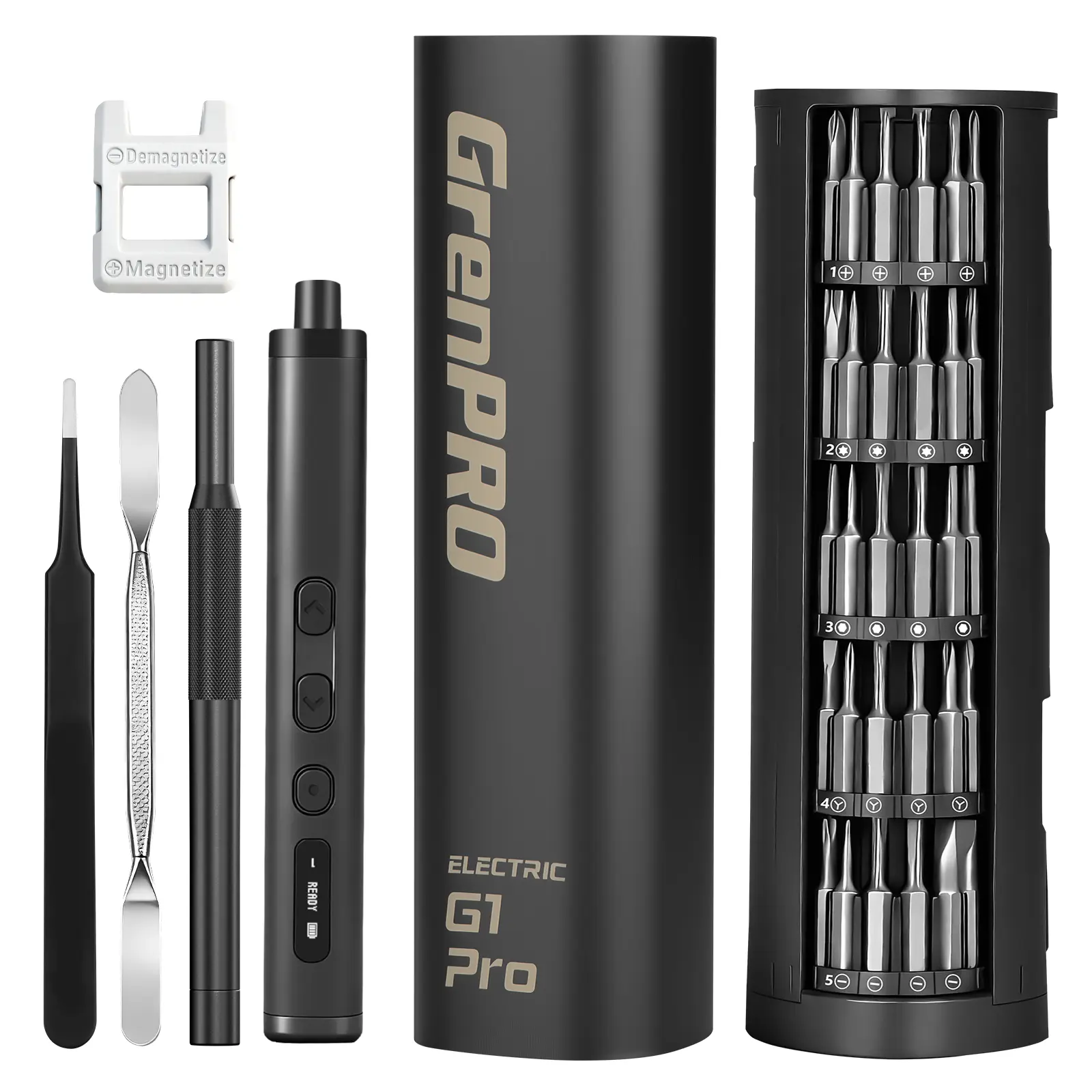 GrenPRO G1 Pro 78-in-1 Precision Electric Screwdriver Set, 3.7V Mini Cordless Screwdriver with LED Display & 5 Torque Settings, Magnetic Bits Kit for Phone Repair, Camera, Laptop, Electronics Perfect Father's Day Gift for Any DIY Dad.