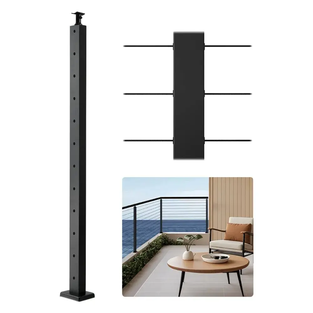 【Summerfinds】VEVOR Metal Stainless Steel Cable Railing Post (Father's Day Pick), 42x1x2 inch Level Deck Stair Post 1-Pack, Pre-Drilled Pickets with Mounting Bracket, Easy Installation & DIY, for Patio, Commercial Offices, Deck Stairs, Diy Customization