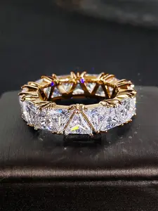 1 PC Fashion Cubic Zirconia Rings Double Row Stackable Engagement Ring For Women For Wedding Anniversary Jewelry Gift Elegant Ring Artificial Zircon Rings