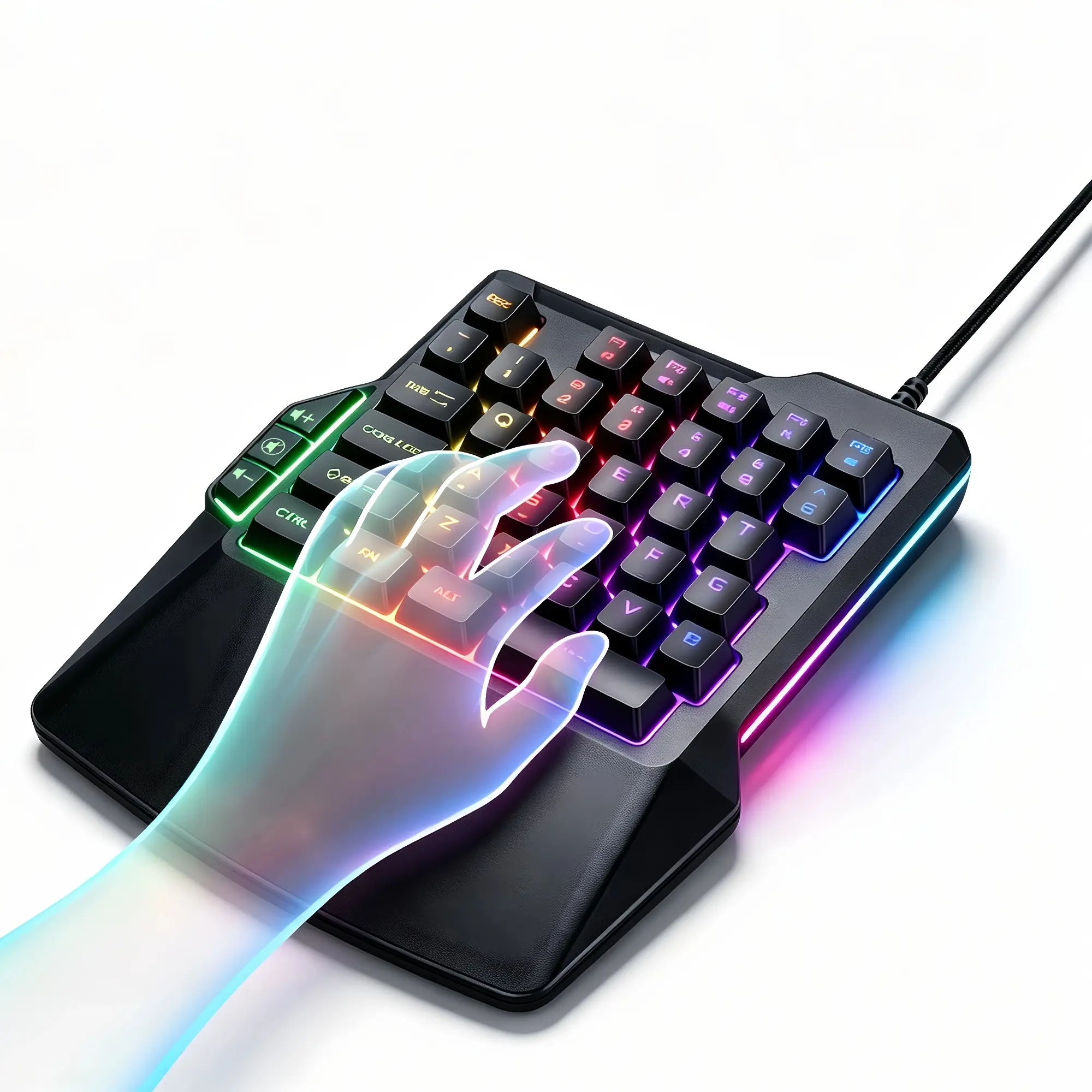 35-Key Compact Gaming Keypad, Mechanical-Feel Wired USB Gaming Keyboard with Ergonomic Palm Support, Volume Control Keys & 8 RGB Lighting Modes for PC Laptop Gamers, FPS, MOBA, RPG, MMO Games