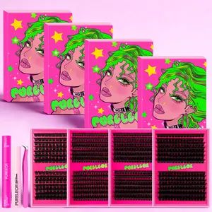 PURELEOR Eyelash Clusters Thick Individual D Curl Eyelashes Extensions Kit for Fluffy- Volume and Cat Eye Style DIY Mixed Length 10-16mm Lash