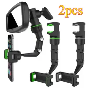 2pcsRearview Mirror Phone Holder, 360° Rotatable and Retractable Car Phone Mount, Multifunctional（Colors are assigned randomly; specific color selection not available）