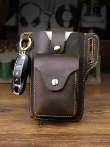 Vintage Genuine Leather Waist Bag Cellphone Loop Holster Mens Belt Bag Phone Pouch Wallet Phone Case Casual Bum Bag