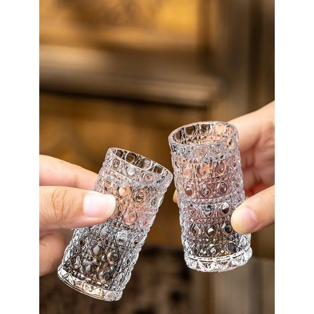 6-Piece Mini Retro Pattern Glass Cup Set, Bohemian Style Elegant Design, Ideal for Whiskey Vodka Cocktails, Couple Gift, Father's Day Present, Stylish Glass Beverage Cups, Stylish Drinkware