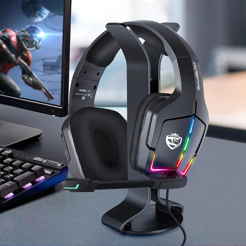 Wired Gaming Headset, Noise Canceling Headphones with Wireless Microphone, RGB LED Light, Multiplatform Gaming Headset for Xbox One Series X/S PS4 PS5 PC Switch, PC Headsets, Gamer Headphones