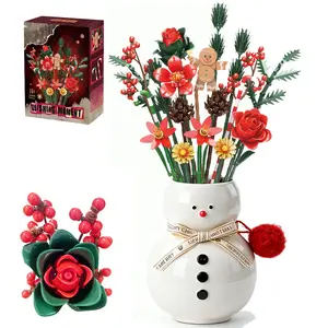 Lebkuchen Rose Flower Bouquet Building Set for Adults Buildable Artificial Poinsettia Floral Botanical Decor Table Centerpiece Birthday Gift for Women Girlfriend Mom Wife Chrismas