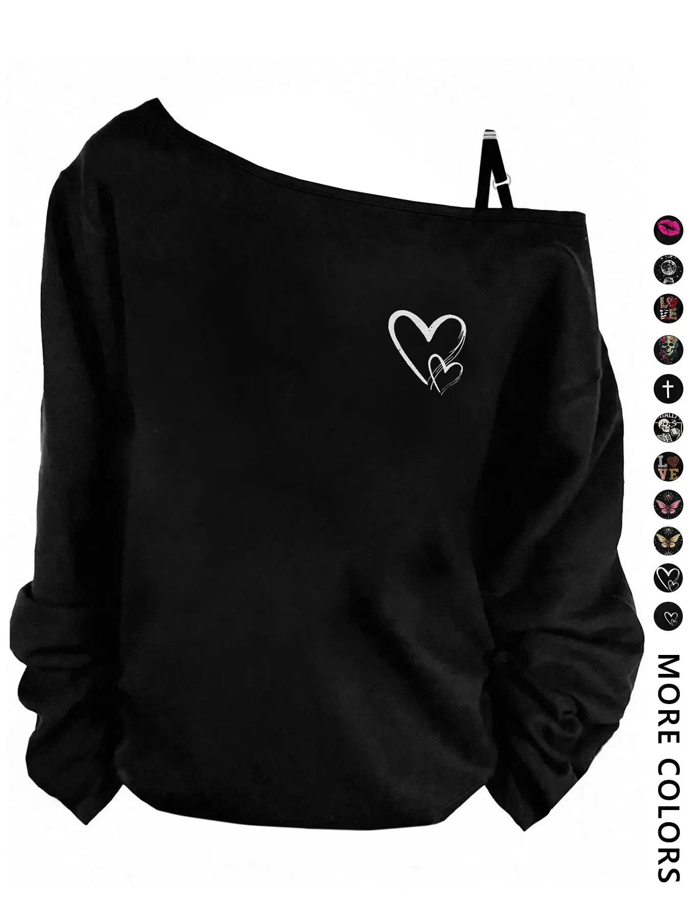 Women's Casual Off-Shoulder Long Sleeve T-Shirt, Twin Heart Print, Party Wear, Gift Idea, Street Style, Streetwear, Y2K, Fall Winter