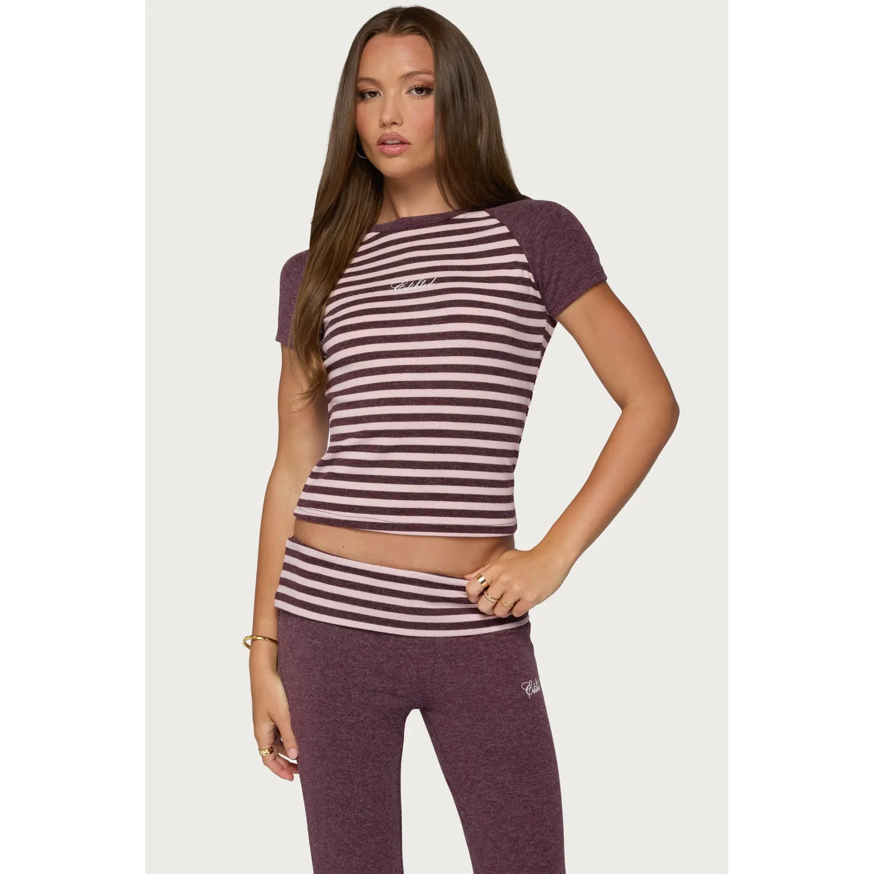 Stay Edikted Stripey Raglan T Shirt