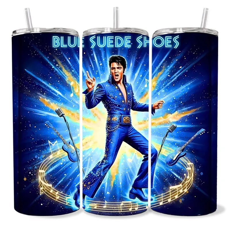 Elvis Presley 20 oz Tumbler - BPA Free, Stainless Steel, Leak Proof, Clear Lid, Includes Straw