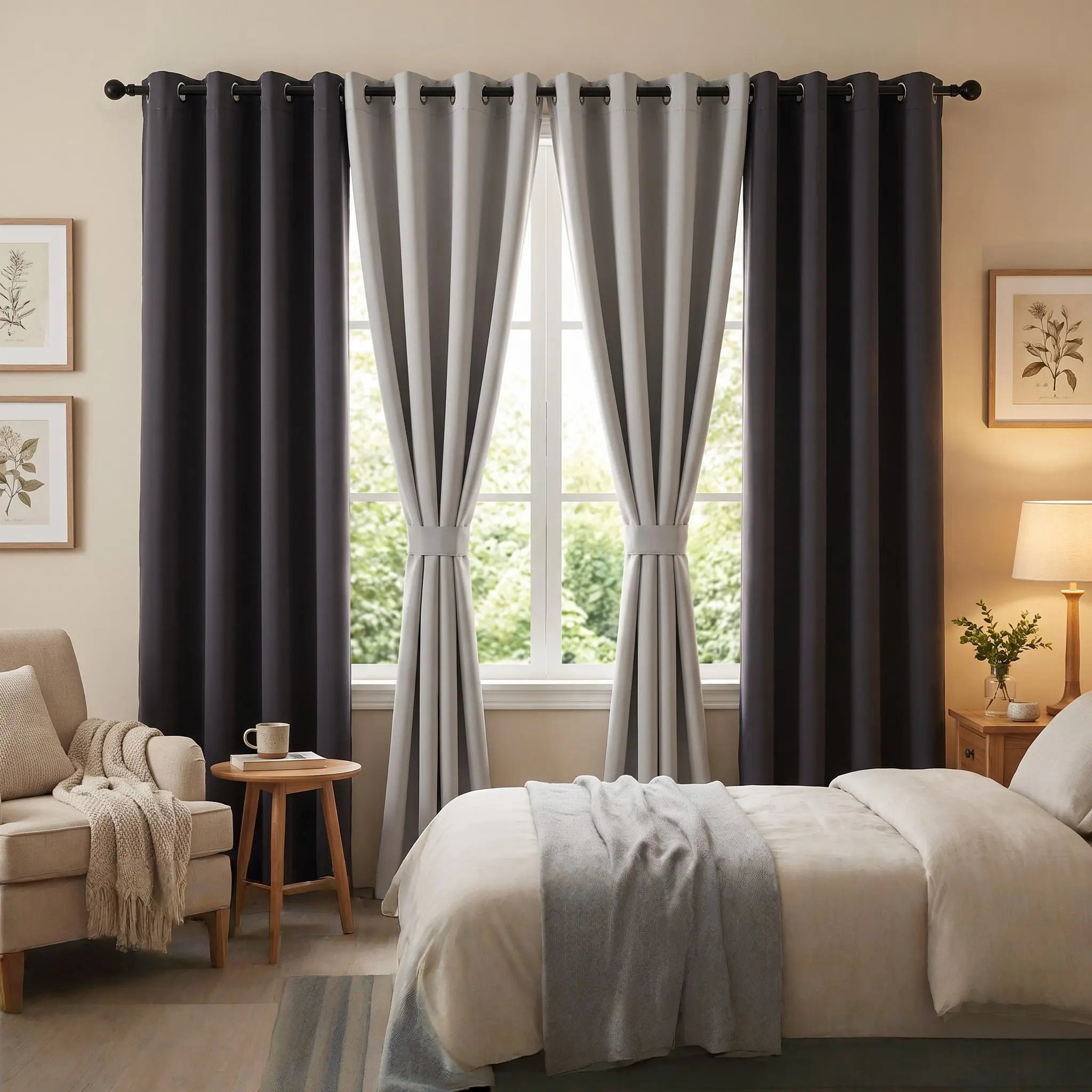 4 Panels  52"x84"Grommet Blackout Curtains, Thermal Insulated Noise Reducing Window Drapes, Room Darkening Curtain Panels for Bedroom Living Room Thick Polyester Full Blackout Window Curtains, Energy Saving Heat Blocking   , Machine Washable   QF222