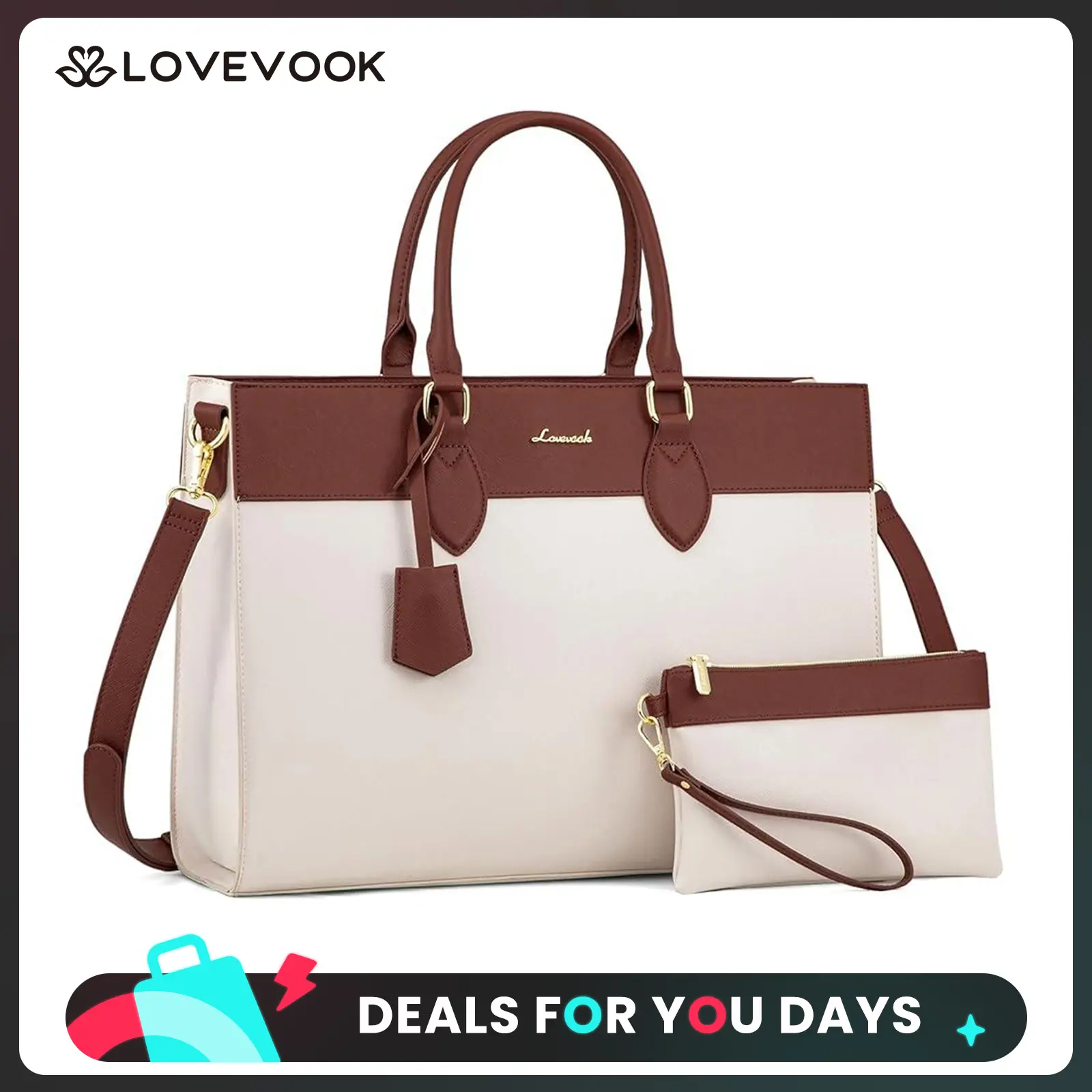 LOVEVOOK Laptop Tote Bag,Fashionable Texture and Waterproof Leather,Modern Minimalist Design, Perfect for Daily Use by Doctors, Nurses, Teachers, and Professional Women for Travel and Commuting,DealsForYouDays
