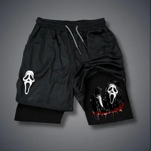 Halloween "Scream" Ghost Face Gym Shorts summer men shorts for men jorts outfit men graphic shorts Double-layer sports shorts Comfortable short shorts summer