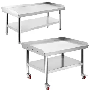 Stainless Steel Equipment Grill Stand Table 36x28x24 in, Heavy Duty Prep Stand with 1000 lb Top Shelf & 220 lb Undershelf, Adjustable Legs, 2" Edge Baffle, Commercial Kitchen