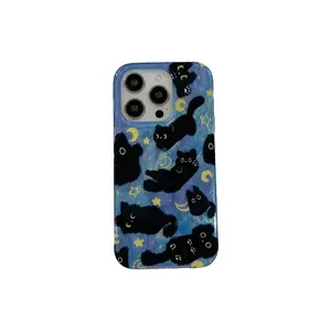 Cute Black Cat Phone Case for iPhone 16 15 14 13 11 Pro Max Plus - Double Layer Protection Smartphone Smile Cellphone