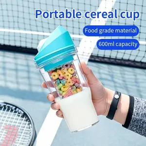 2-In-1 Portable Compact And Lightweight Breakfast Cup, Dry & Wet Separated Cereal Milk Container, On-The-Go Commute Plastic Oatmeal Cup for Daily Use