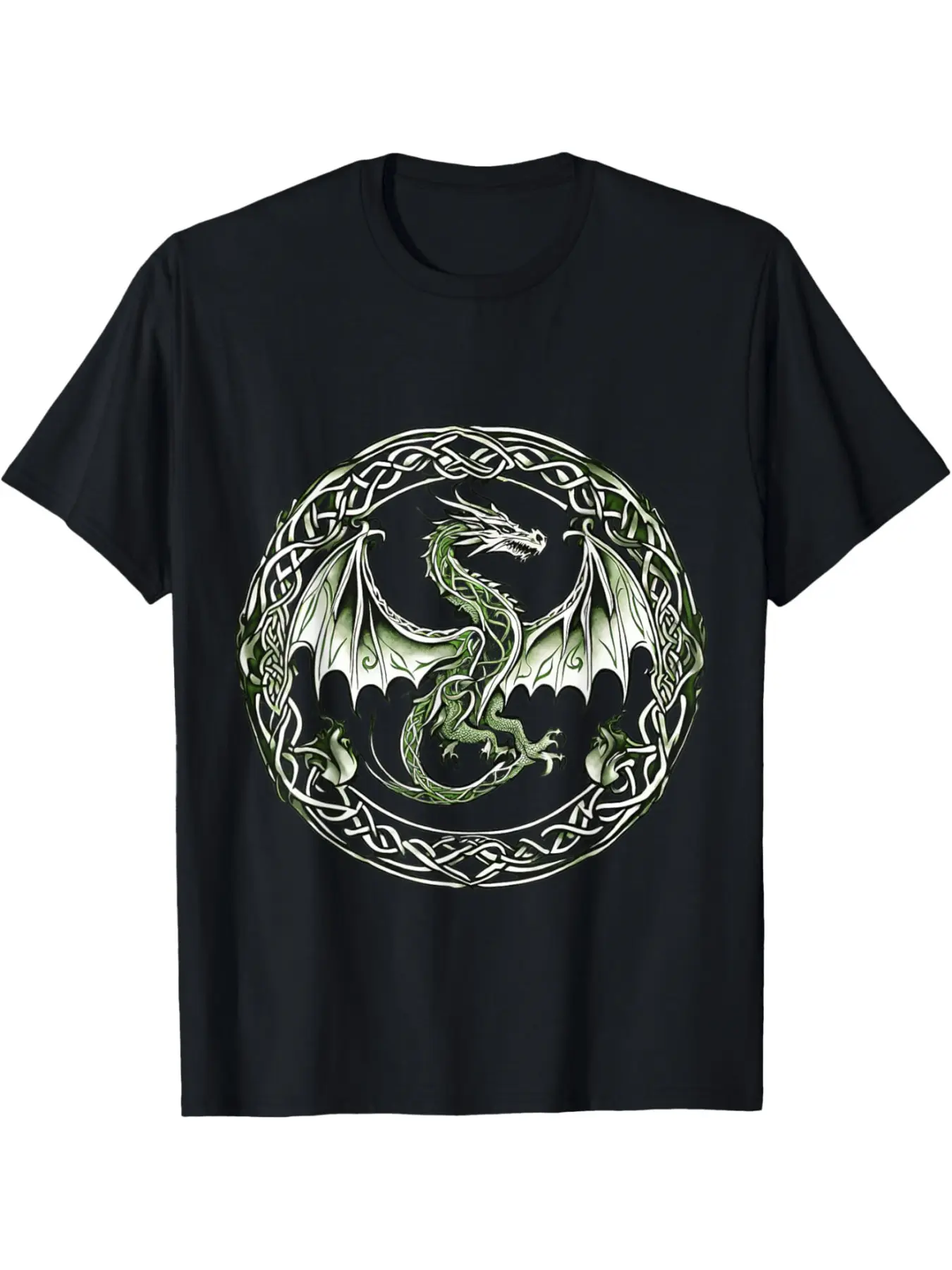 Tribal Irish Green Celtic Knot Fantasy Celtic Dragon T-Shirt| Men'S Casual Comfortable Crew Neck Short Sleeve, All-Season Wear, 220g