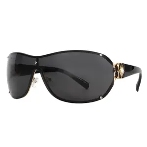 2026 Y2K Revival Oversized Shield Sunglasses Gold Flower Detail UV400 Defense High-End Fashion Sun Glasses