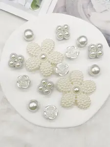 14PCS ABS Resin White Luxury Big Flower Shoe Charms Ornaments Bling Rhinestone Shoes Decorations Removable Artificial Faux Bead Shoe Accessories DIY Mutlifunctional Rose Shoe Clips Fit Women Sandals Slides Slippers Birthday Party Gifts(Shoes Not Included)