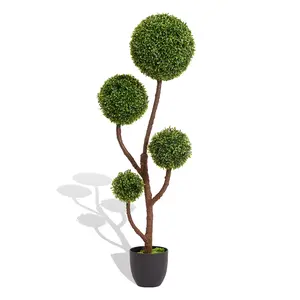 Spiral Artificial Boxwood Topiary Ball Tree,120cm Modular 4-Sphere Design,Quick-Click Assembly,No Tools Needed,Indoor/Outdoor Decoration | Durable PVC Realistic Greenery