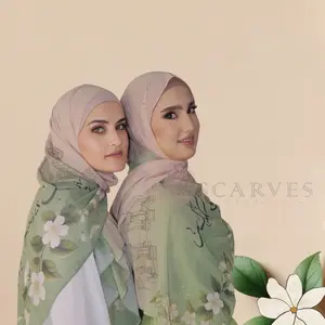 Syrian Unity Hijab - Green Floral Design with Light Pink Color, Suitable for Various Occasions and Events