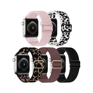 5pcs/Set Braided Stretchy Nylon Sport Solo Loop Compatible With Apple Watch Band, Fitbit Versa 2 1, Samsung Galaxy Watch, Fitbit Versa, 20MM 22MM 38mm 40mm 41mm 42mm 44mm 45mm 49mm For Women Men, Nylon Elastic Straps Wristbands Compatible With Apple Watc