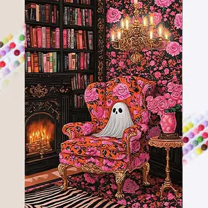 1pcs 5D DIY diamond painting kit, 5D diamond art set, DIY decoration, ghost, rose, bookshelf diamond painting kit full round drill DIY, mosaic, diamond art, DIY art home decor, suitable for Halloween and Christmas.