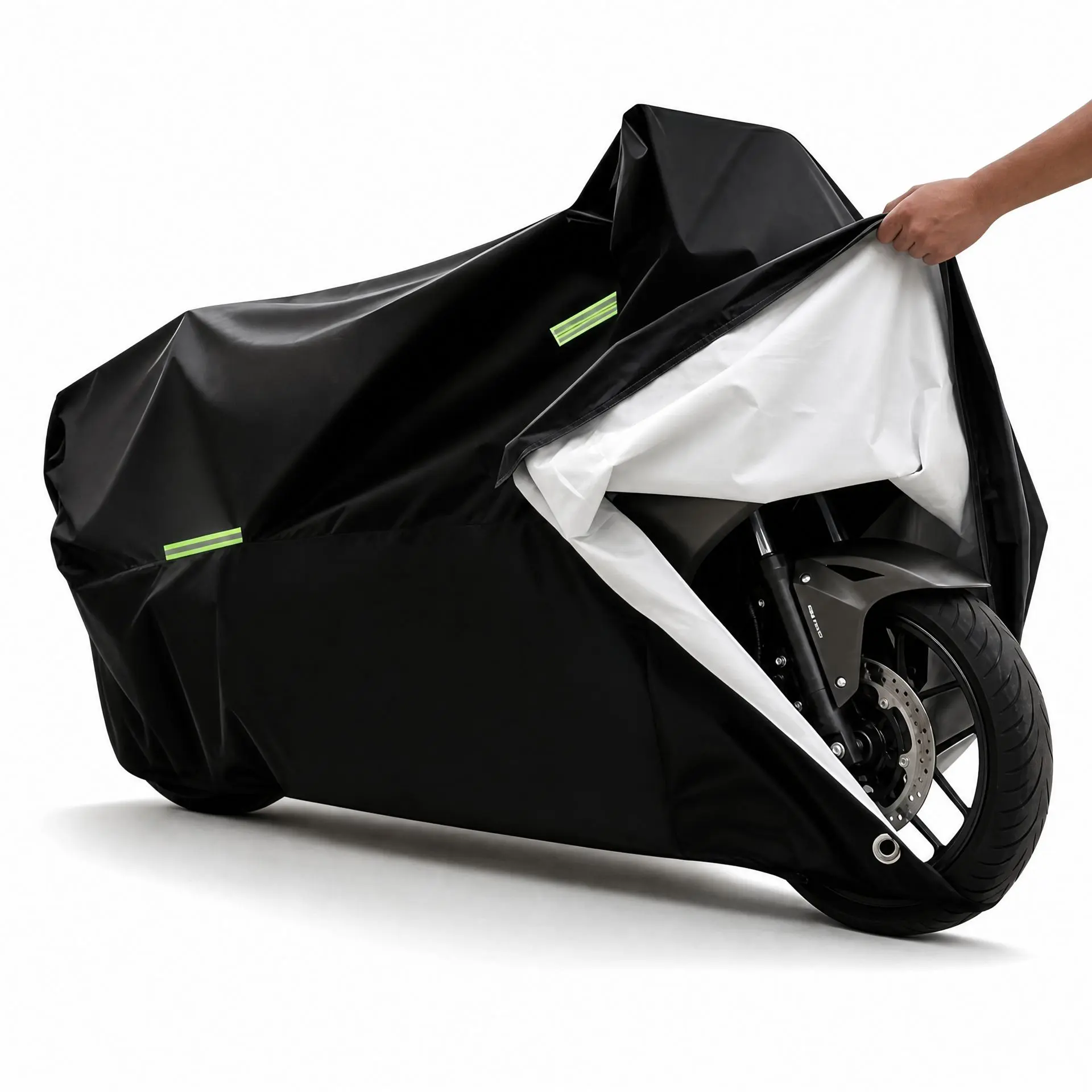 Heavy Duty Motorcycle Cover Protector - Waterproof, Snowproof Cover, UV Shield, Anti-Scratch, Thick Fabric, Windproof Straps, Elastic Hem, All Seasons Outdoor Storage Accessory, Universal Fit for Most Bikes Motorcycle Accessories