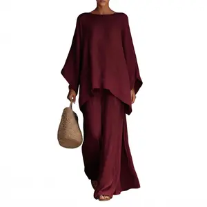 Boho Two Piece Set - Perfect for Beach, Vacation & Brunch! Oversized Batwing Sleeve Top Wide Leg Pants Set TwoPieceSet  LinenSet  WideLegPants BatwingSleeve  SummerOutfit BohoFashion  CasualWear  Outfit of the Day  WomensFashion