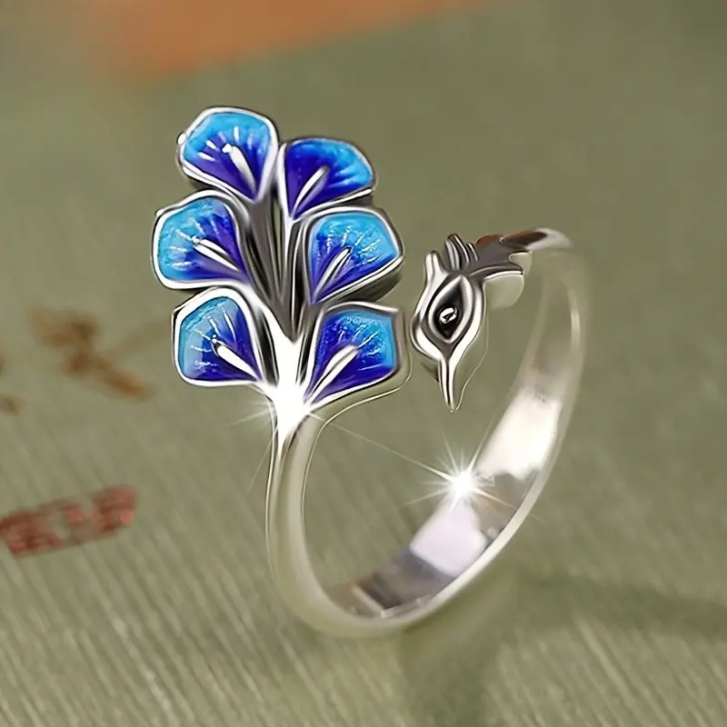Creative peacock ring, adjustable open ring, retro anti-color change. Suitable for daily wear, travel, parties, Christmas, Valentine's Day and anniversary gifts