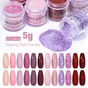 MEET ACROSS 12 Colors Acrylic Powder Long-lasting Dip Powder, French Style Nail Art Home Salon DIY, Nail Extensions, All Season Glitter Dipping Powder Pink Purple Nail Powder For Nail Salon Or Gift For Women Girls, No Need UV Lamp