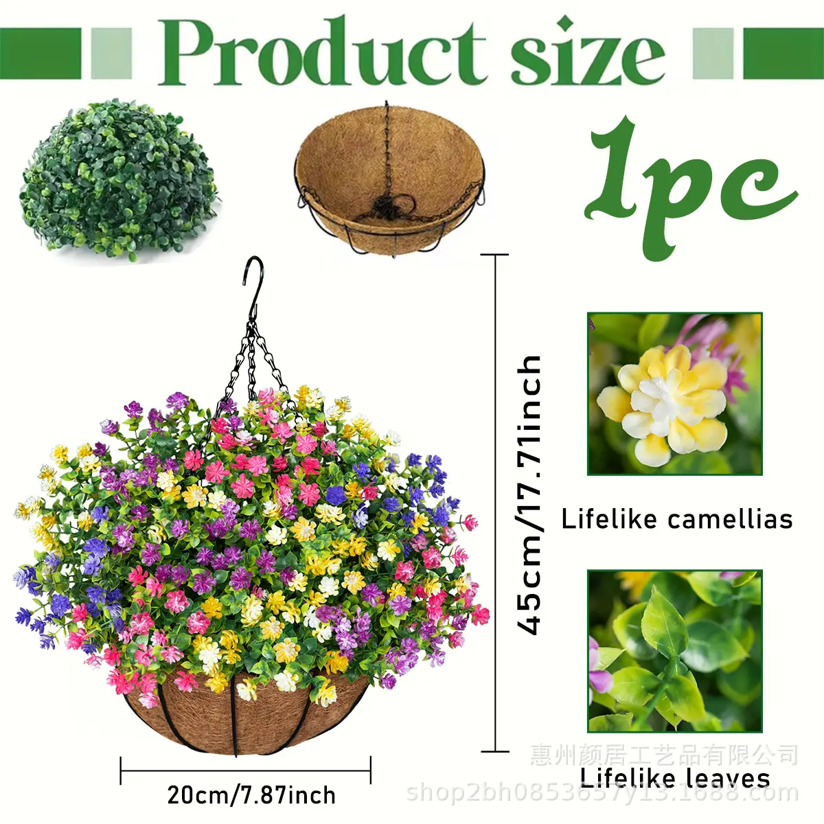 Mixed color camellias + small hanging basket (cust