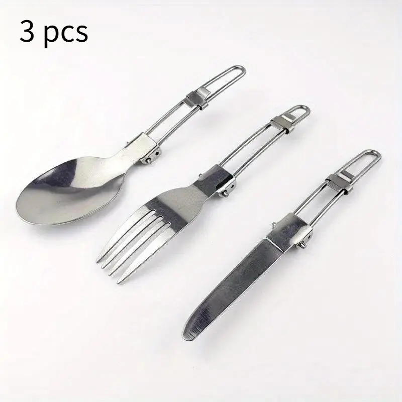 3pcs/1Set Camping Fork Spoon Outdoor Tableware Foldable Ultralight Set Of Dishes For Camping Outdoor Cooking