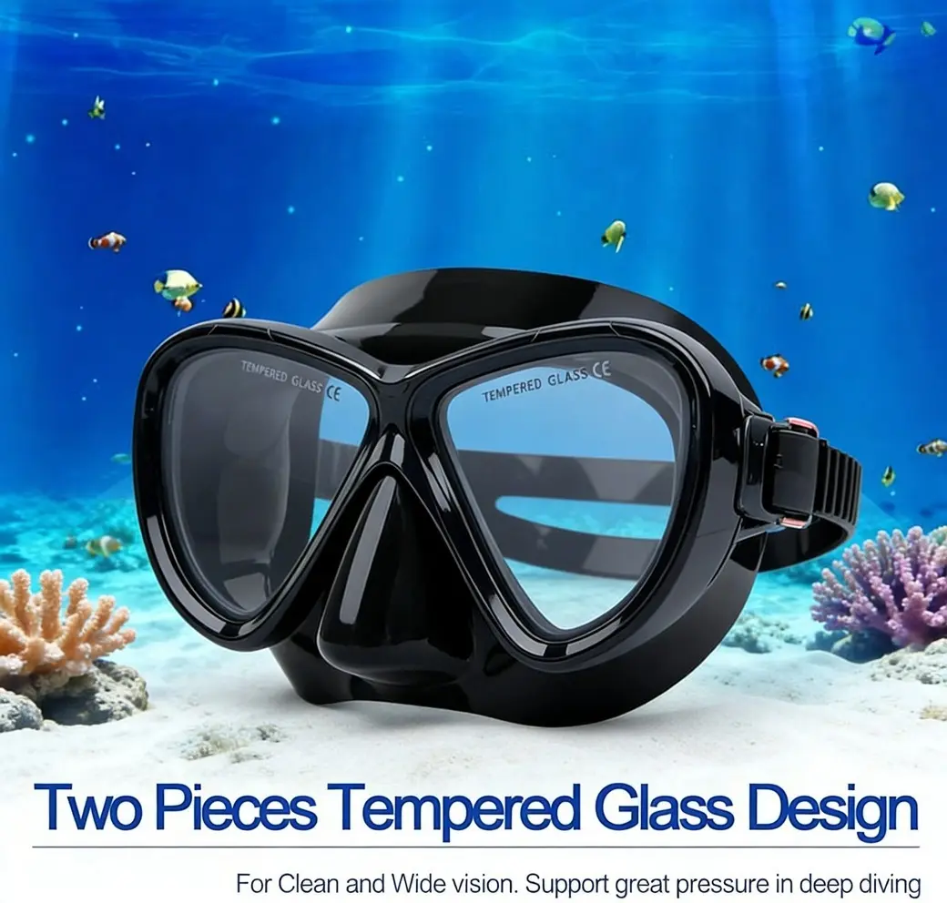 Adult Diving Mask with Nose Cover - Lightweight, 180° Wide-Angle Tempered Glass, Adjustable Headband, Anti-Fog, Anti-Glare, Impact-Resistant, UV Protection, Leak-Proof, Comfortable Fit for Snorkeling, Scuba Diving - Specialty DIY Outdoor Gear, Diving Mask