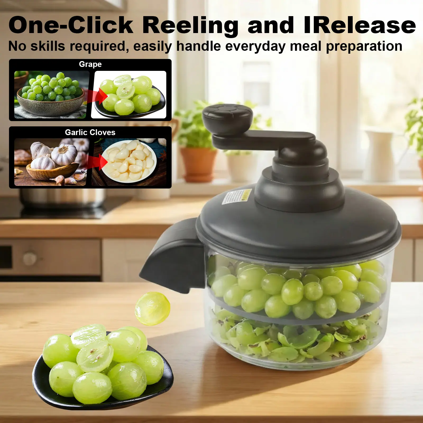 Stainless Steel Hand-Crank Fruit Peeler - 5-Blade, Auto Eject, Transparent Bowl, No Hand Fatigue, Quick Peeling, Maximum Flesh Retention, Camping Ready, Handles