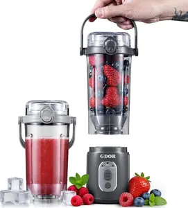 GDOR Portable Blender Cordless, Personal Mini Blender for Shakes and Smoothies, USB-C Rechargeable, with 3 Programs, Ice Crush, Blend and Smoothie, 2x23oz Removable Cups, BPA-Free