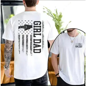 Girl Dad American Flag Fist Bump T-Shirt for Everyday Wear, Patriotic Dad Of Girls Back Print Tee, Vintage USA Flag Dad Shirt, Father's Day Gift