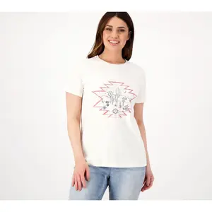 Denim & Co. Canyon Retreat Printed Crew Neck Short Sleeve Shirt