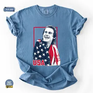 Comfort Colors Jack Hughes USA Gold Hockey T Shirt, Vintage Olympic USA Hockey Tee