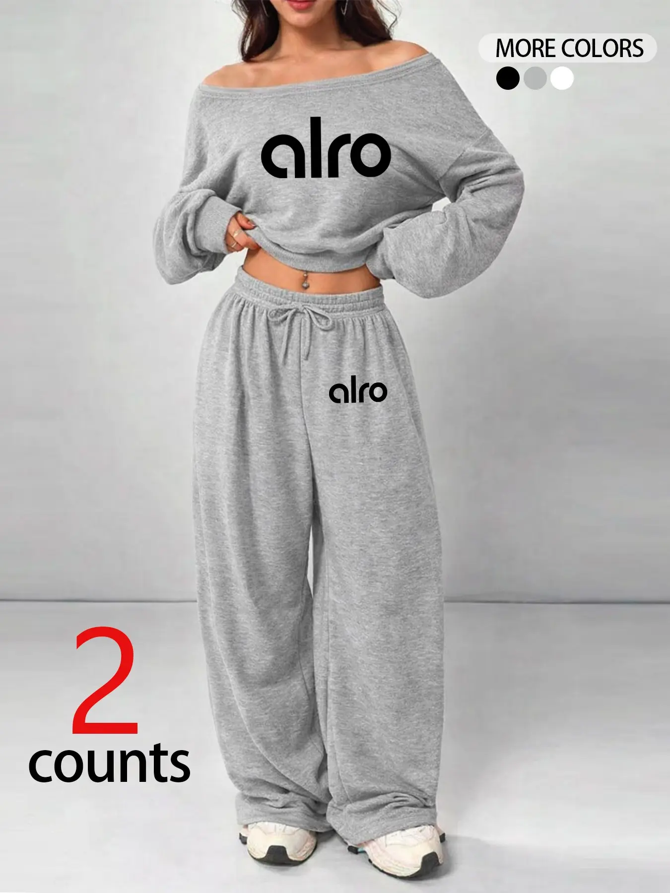 Women's Casual Loose One Shoulder Long Sleeve Top, Comfortable Sleepwear Set, Perfect for Daily Wear and Shopping