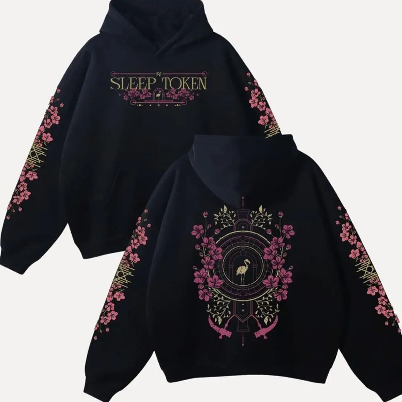 Sleep Token Hoodie Aqua Regia Merch, Rock Band Inspired Cherry Blossoms Flamingo Sleeve Print Pullover, mens sleep token shirt, sleep token merch hoodie, Gift For Fan Unisex Hooded Sweatshirt