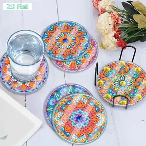 2D FLAT6pcs Diamond Painting Coasters Kit Classic Mandala DIY Diamond Dot Art Coasters Modern Animal Cartoon Waterproof Holiday ChristDIY Diamond Painting Kit for Adults & Beginners, No Skills Needed. Sparkling Art to Brighten Rooms & Perfect Festive Gift